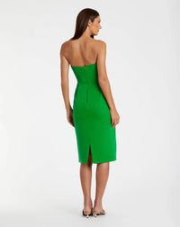 Crepe Strapless Twist Top Fitted Midi Dress - Green