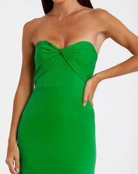Crepe Strapless Twist Top Fitted Midi Dress - Green