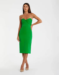 Mac Duggal Green Crepe Strapless Twist Top Fitted Midi Dress #20959 Spring Green