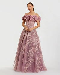Mac Duggal Purple Floral Embroidered Off The Shoulder A-line Gown #21032 Mauve