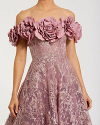 Floral Embroidered Off The Shoulder Gown - Mauve