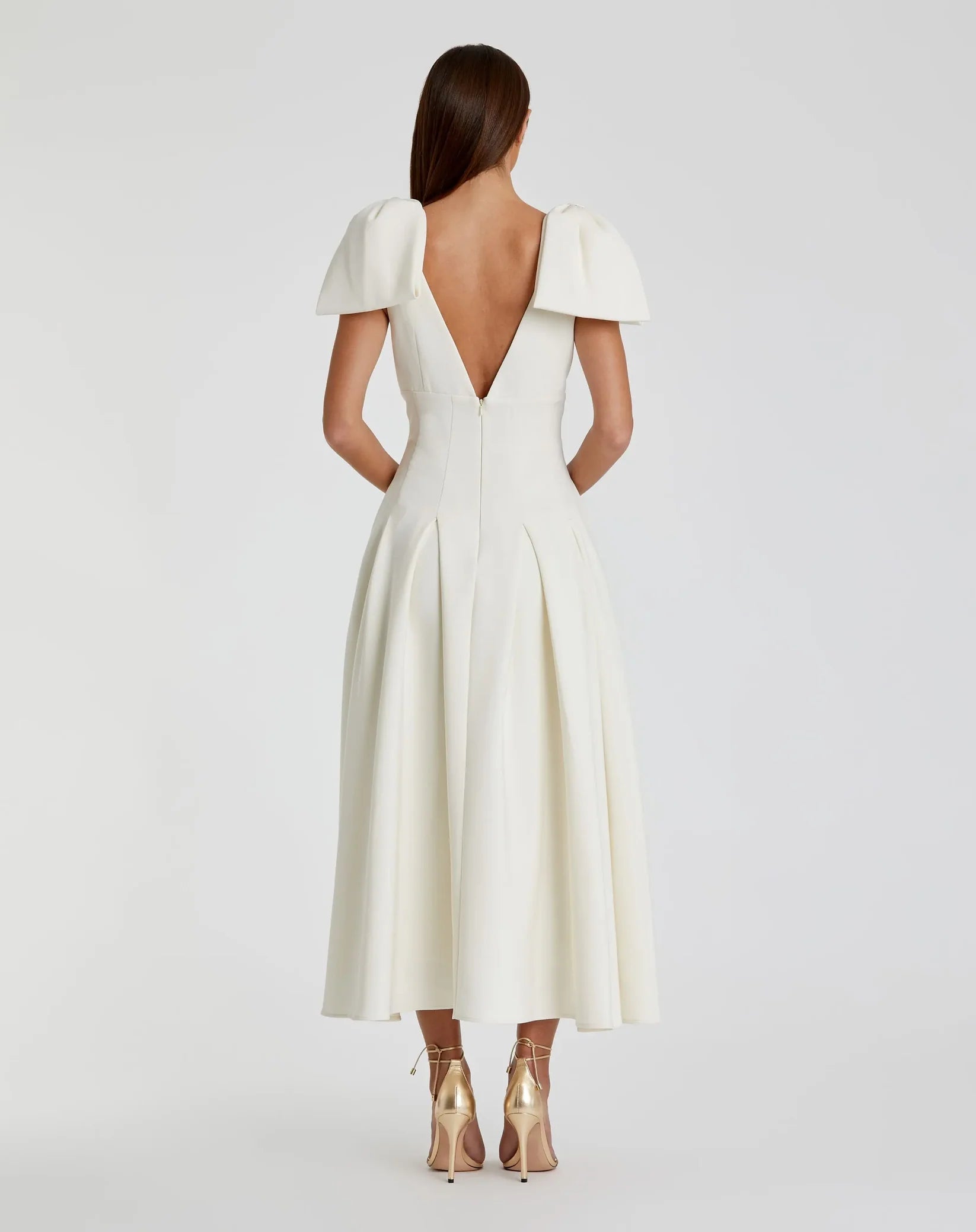 Crepe Midi Dress Bow Straps - Ivory