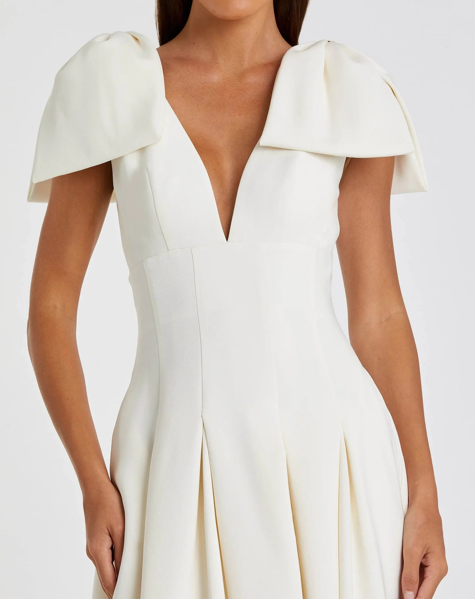 Crepe Midi Dress Bow Straps - Ivory
