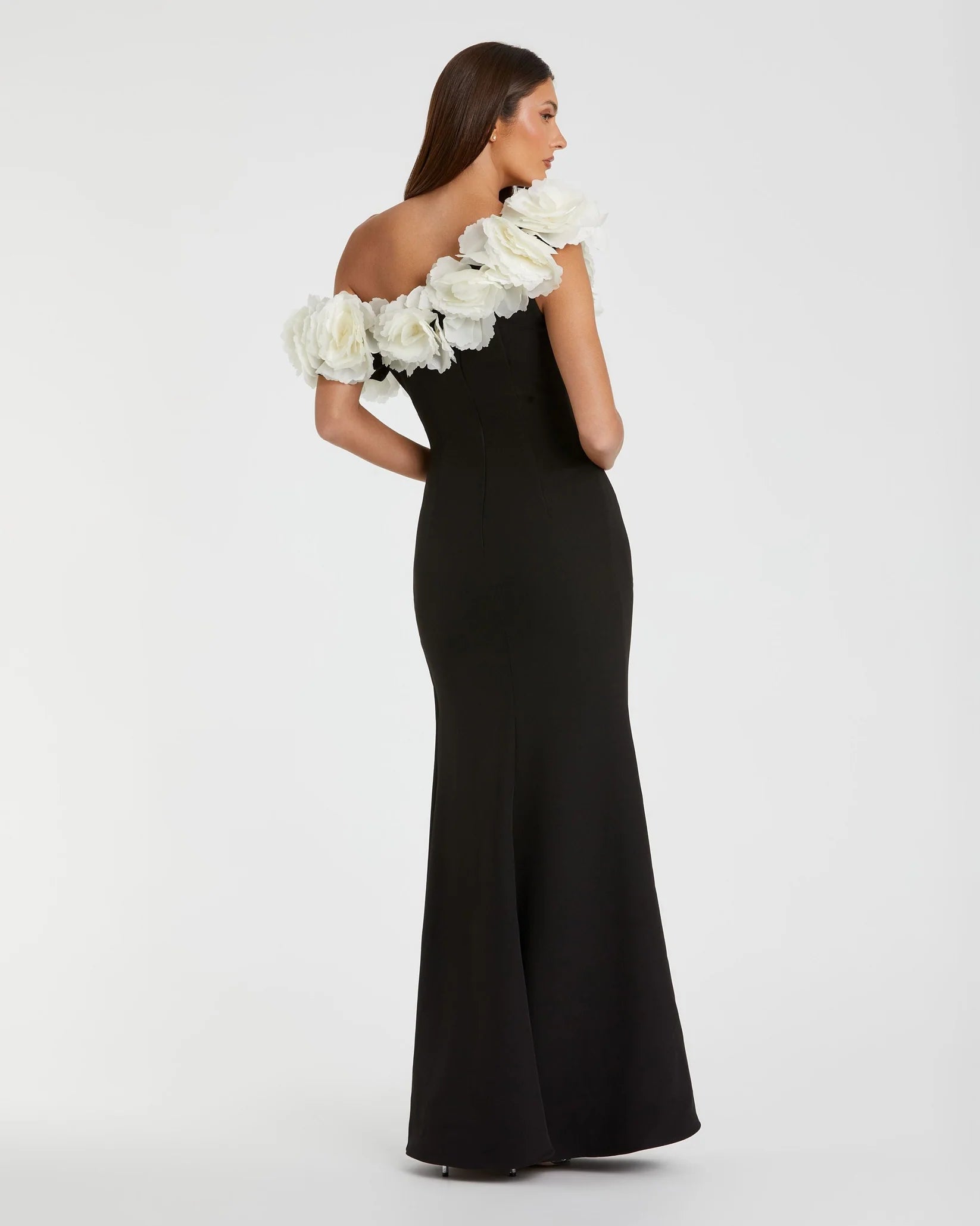 Jersey Gown With Flower Detail - Black