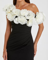 Jersey Gown With Flower Detail - Black