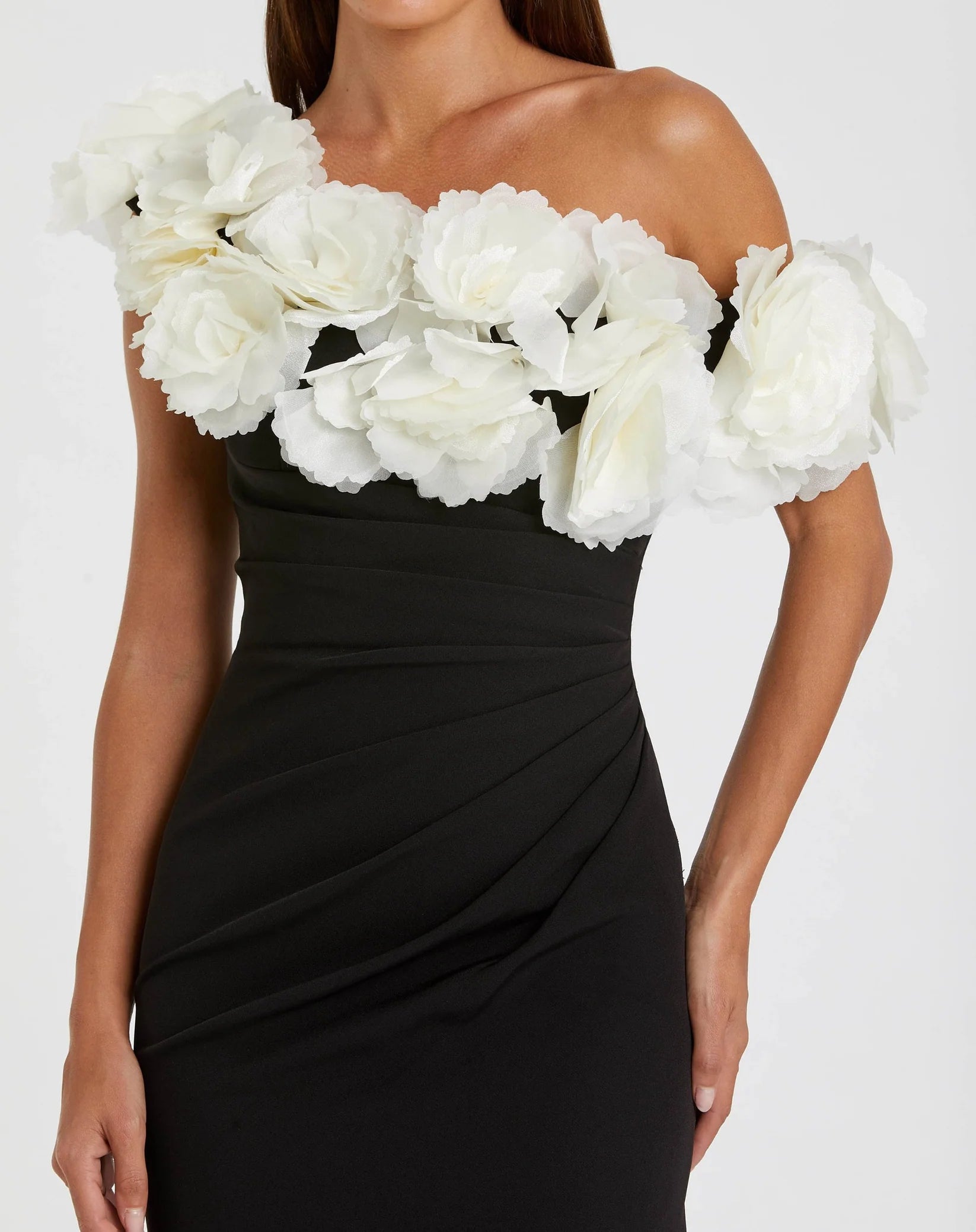 Jersey Gown With Flower Detail - Black