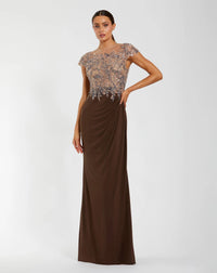 Mac Duggal Brown Crystal Applique Embellished Jersey Gown #21100 Chocolate