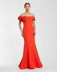 Mac Duggal Off The Shoulder Crepe Mermaid Gown #21104 Cayenne Red