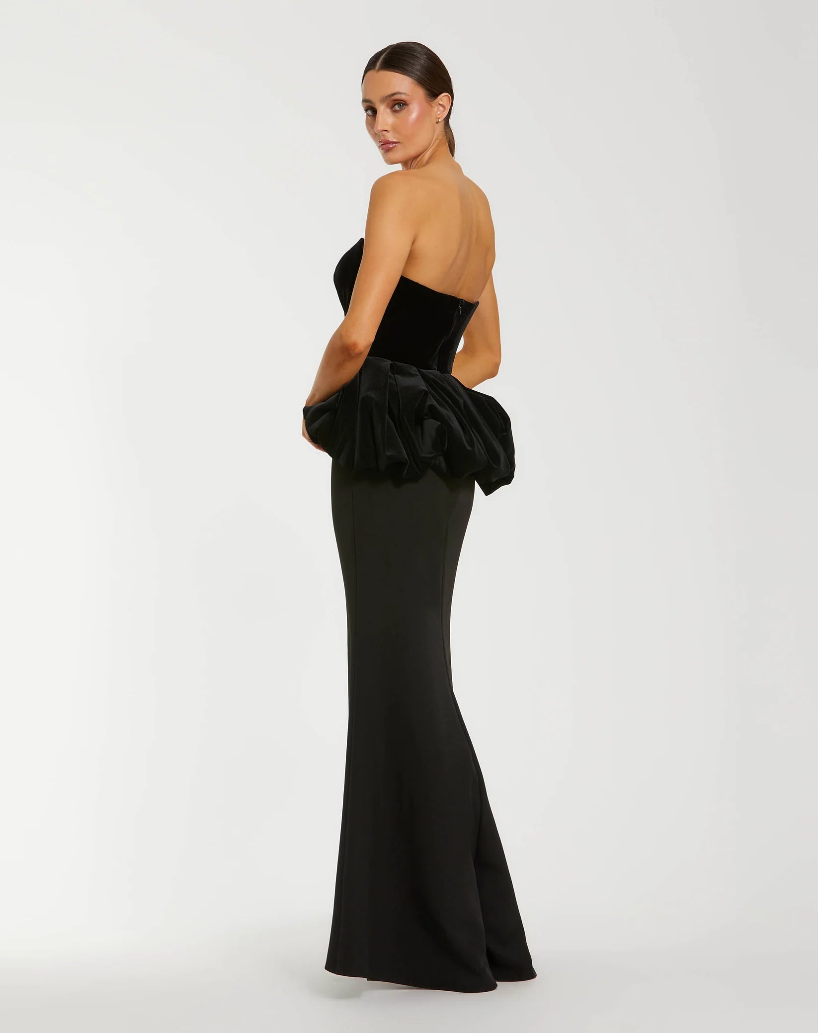 Strapless Velvet Peplum Gown - Black