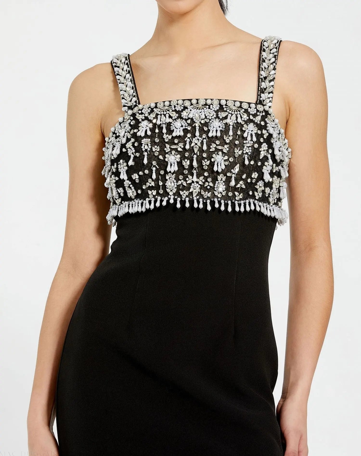 Wide Strap Embellished Top Midi Dress - Black