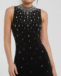 High Neck Sleeveless Beaded Jersey Gown - Black