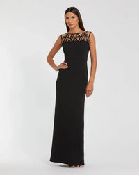 Mac Duggal Black Sleeveless Crepe Gown With Embellished Bows #2295