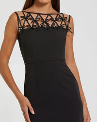 Sleeveless Crepe Gown With Embellished Bows - Black