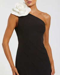 One Shoulder Mermaid Gown With 3D Flower - Black