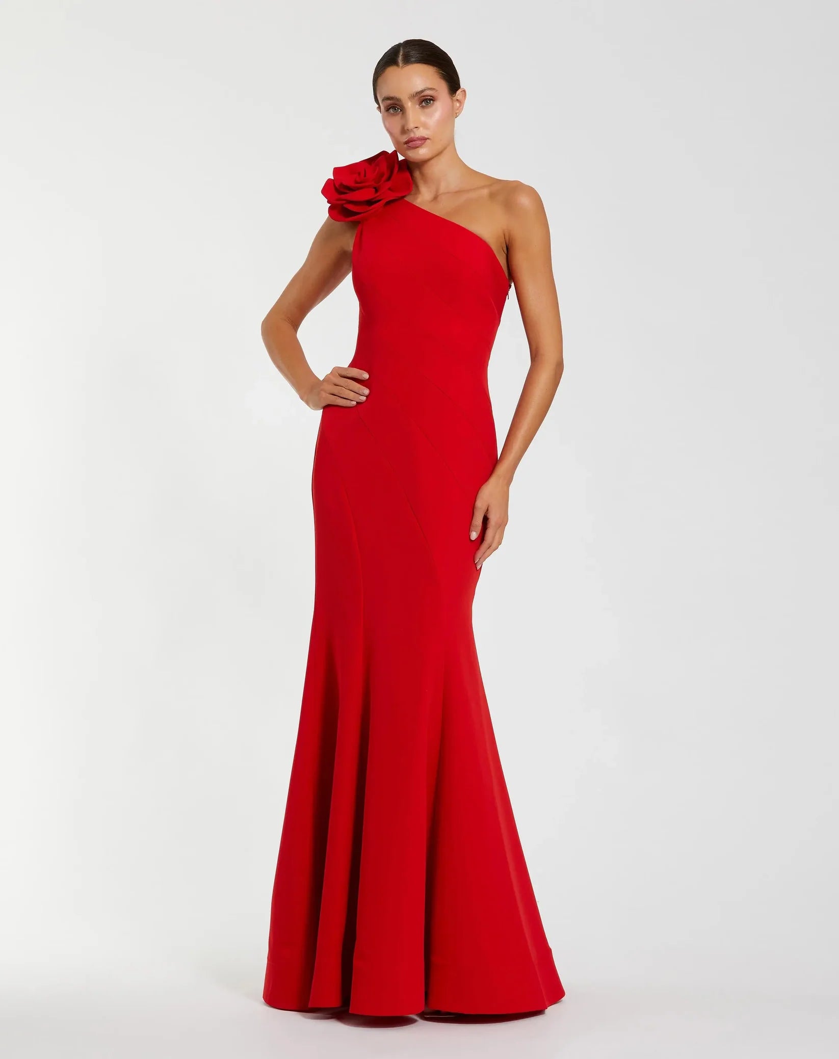 Mac Duggal Red One Shoulder Mermaid Gown With 3D Flower Red #2304