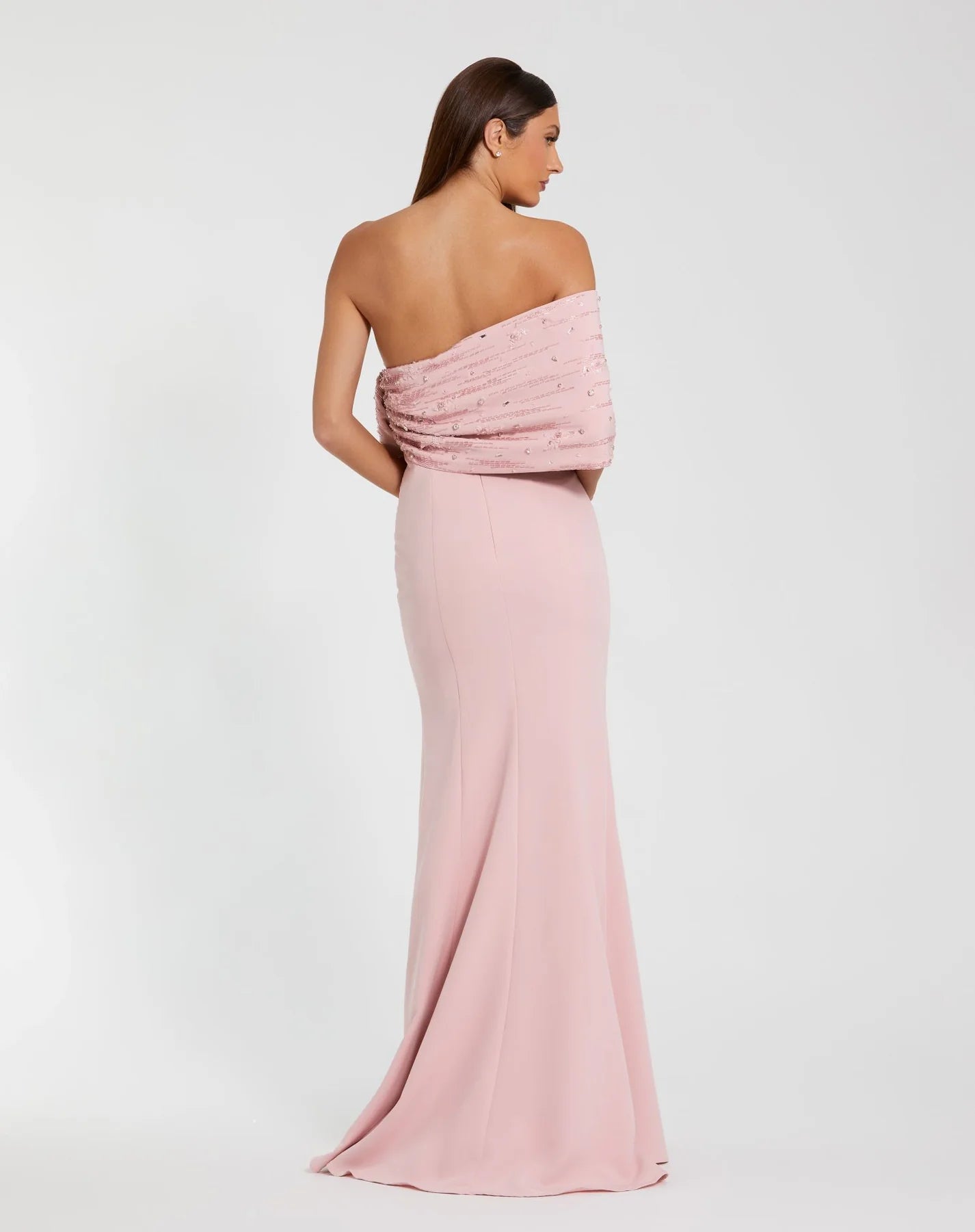 Beaded Bow Satin Mermaid Gown - Pink