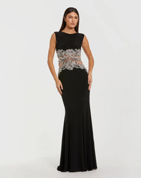 Mac Duggal #2324 Black Sleeveless Jersey Gown With Beaded Waist Detail