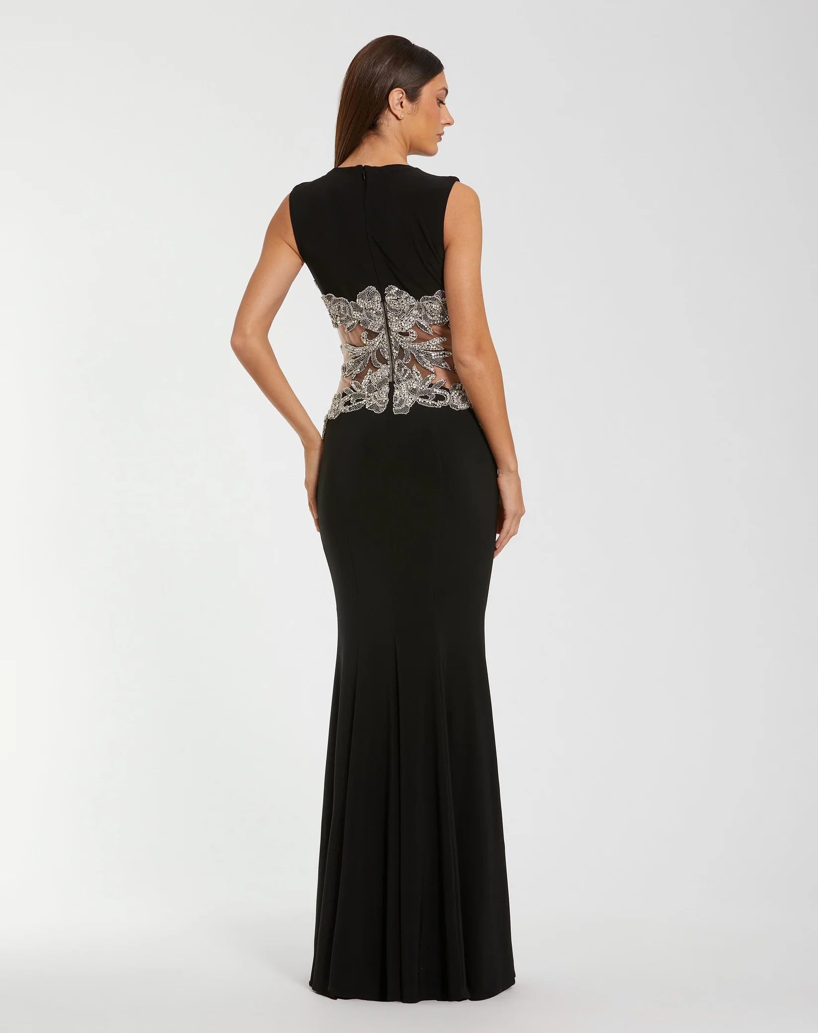 Sleeveless Jersey Gown With Beaded Waist Detail - Black