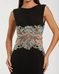 Sleeveless Jersey Gown With Beaded Waist Detail - Black