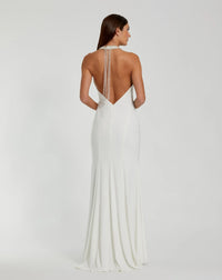 Halterneck beaded detail elegant gown - White