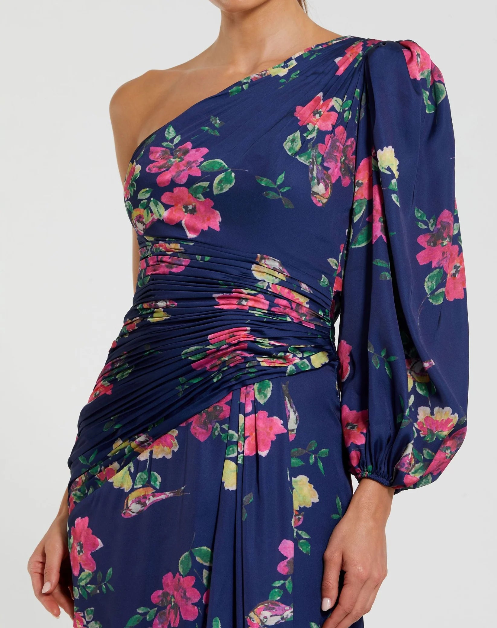 Plum floral print one sleeve gown - Floral
