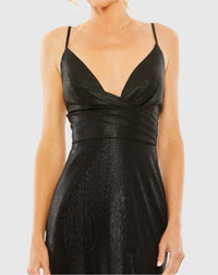 Metallic faux wrap spaghetti strap gown - Black