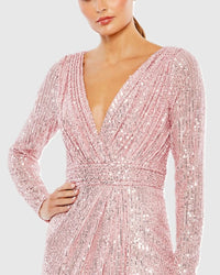 Sequin Long Sleeve Gown - Pink