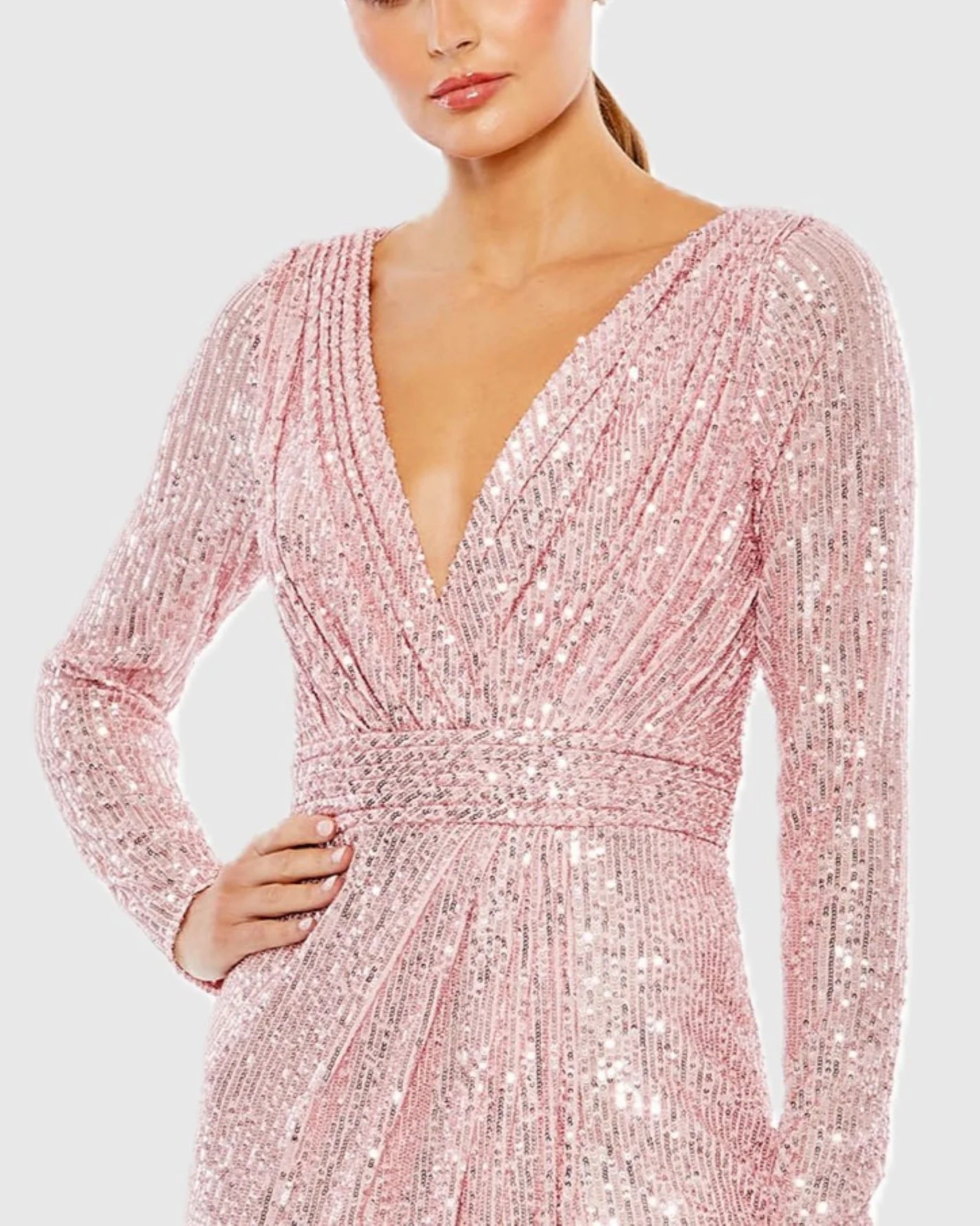 Sequin Long Sleeve Gown - Pink