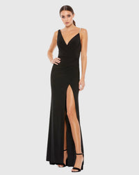 Mac Duggal, Asymmetric pear detail, plunge evening gown - Black #26532