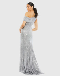 One shoulder ruched sequin gown - Platinum