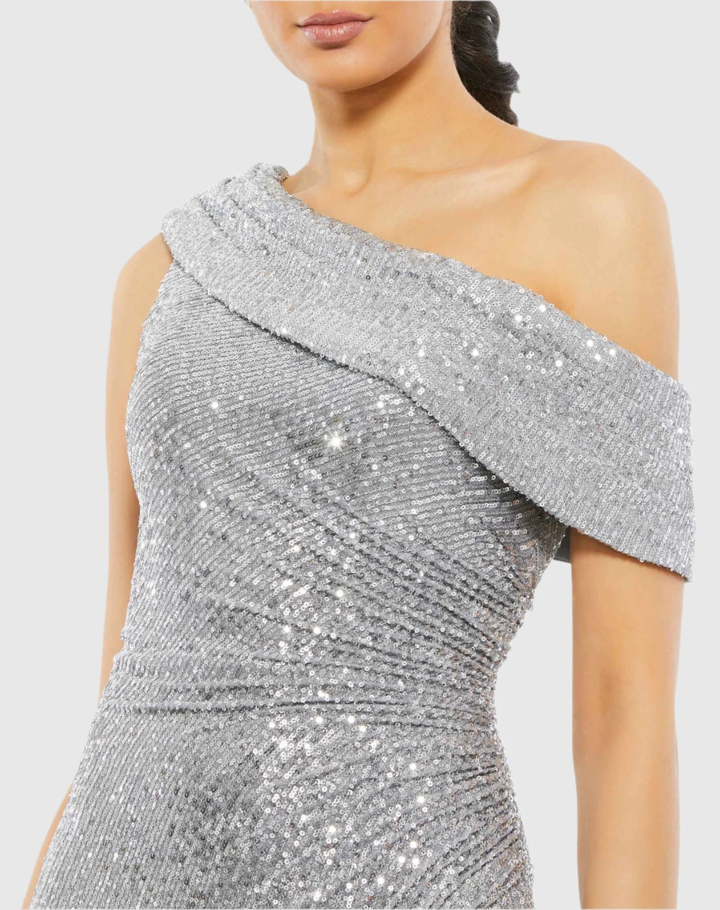 One shoulder ruched sequin gown - Platinum