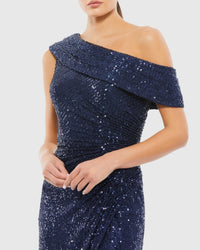 One shoulder ruched sequin gown - Platinum