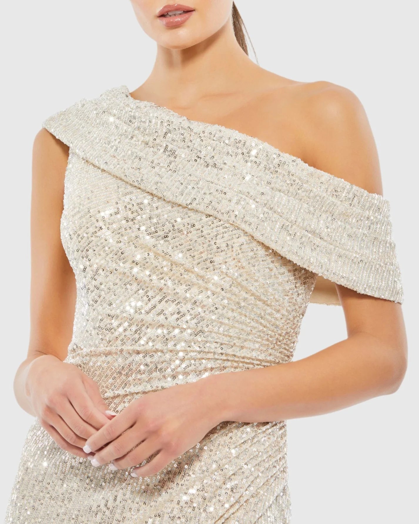 One shoulder ruched sequin gown - Platinum