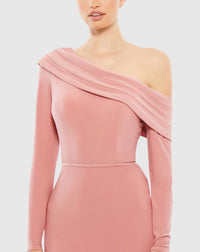 Drop Shoulder Long Sleeve Column Gown - Pink
