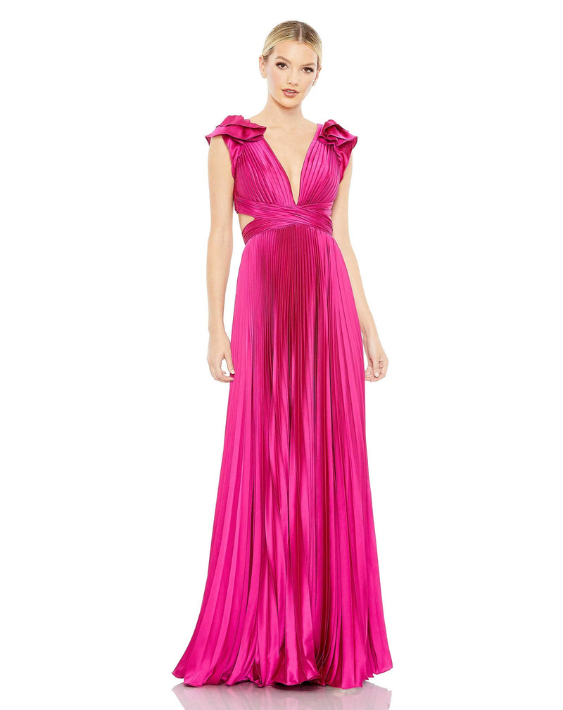 Pleated Ruffled Cut Out Gown - Sunset