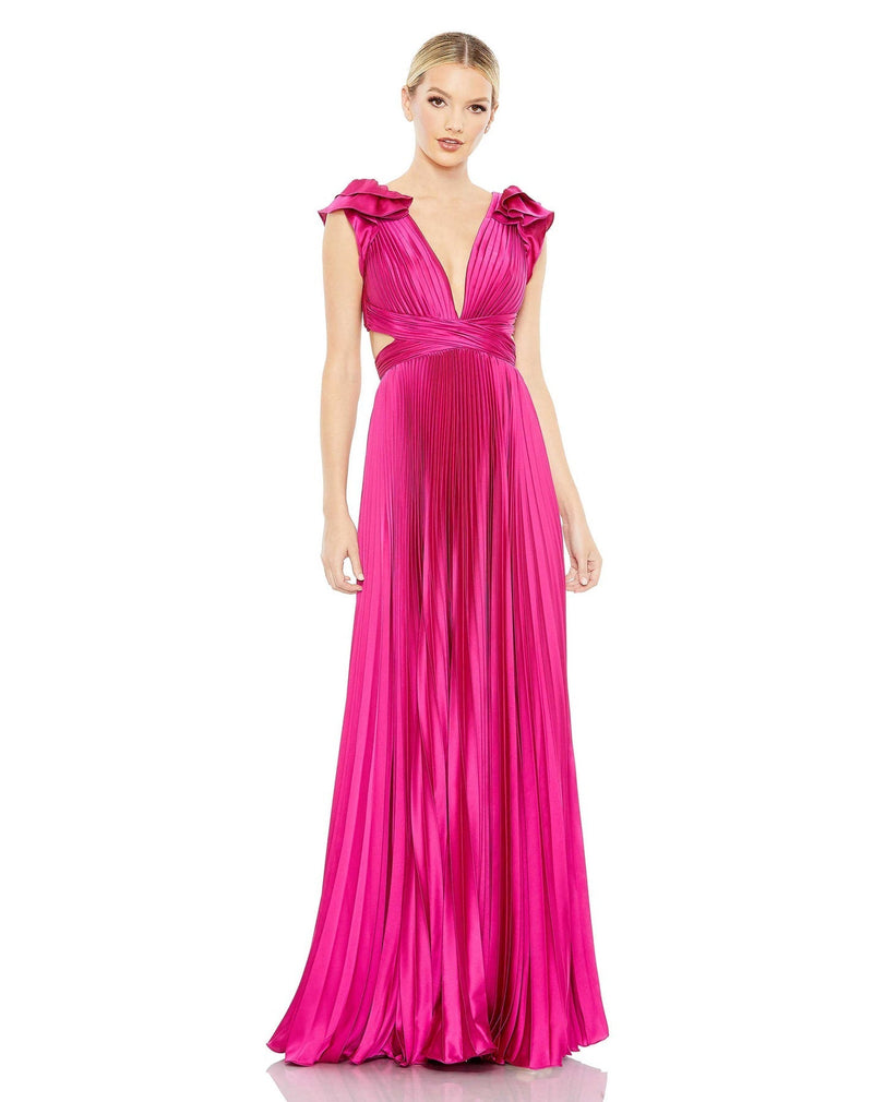 Pleated Ruffled Cut Out Gown - Fuschia Pink