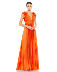 Pleated Ruffled Cut Out Gown - Burnt Orange