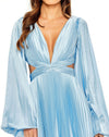 Long Sleeve Pleated Charmeuse Cut Out Gown - Powder Blue