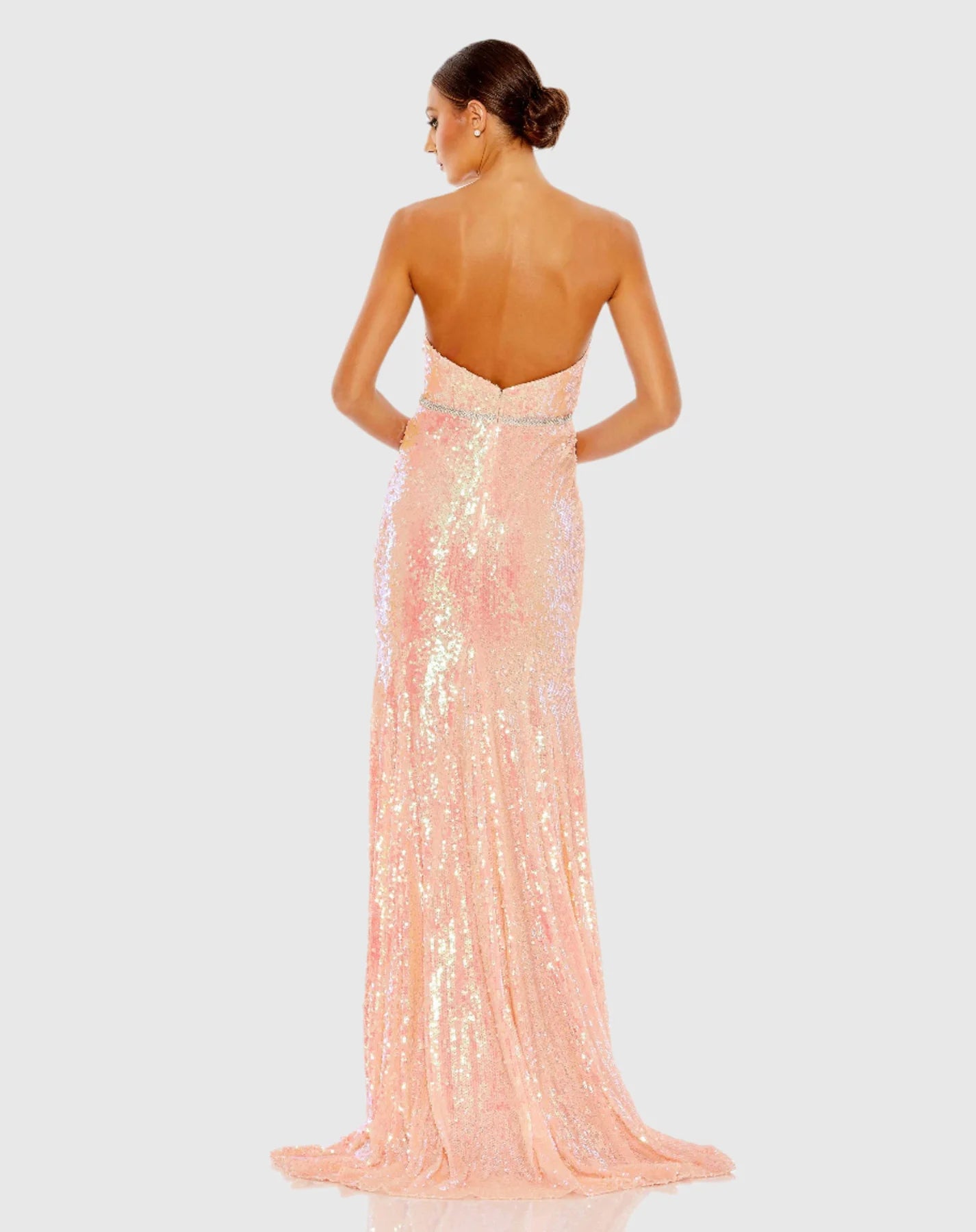 Sequin strapless rhinestone belt gown - Coral