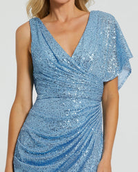 Sequin asymmetrical draped trumpet gown - Blue