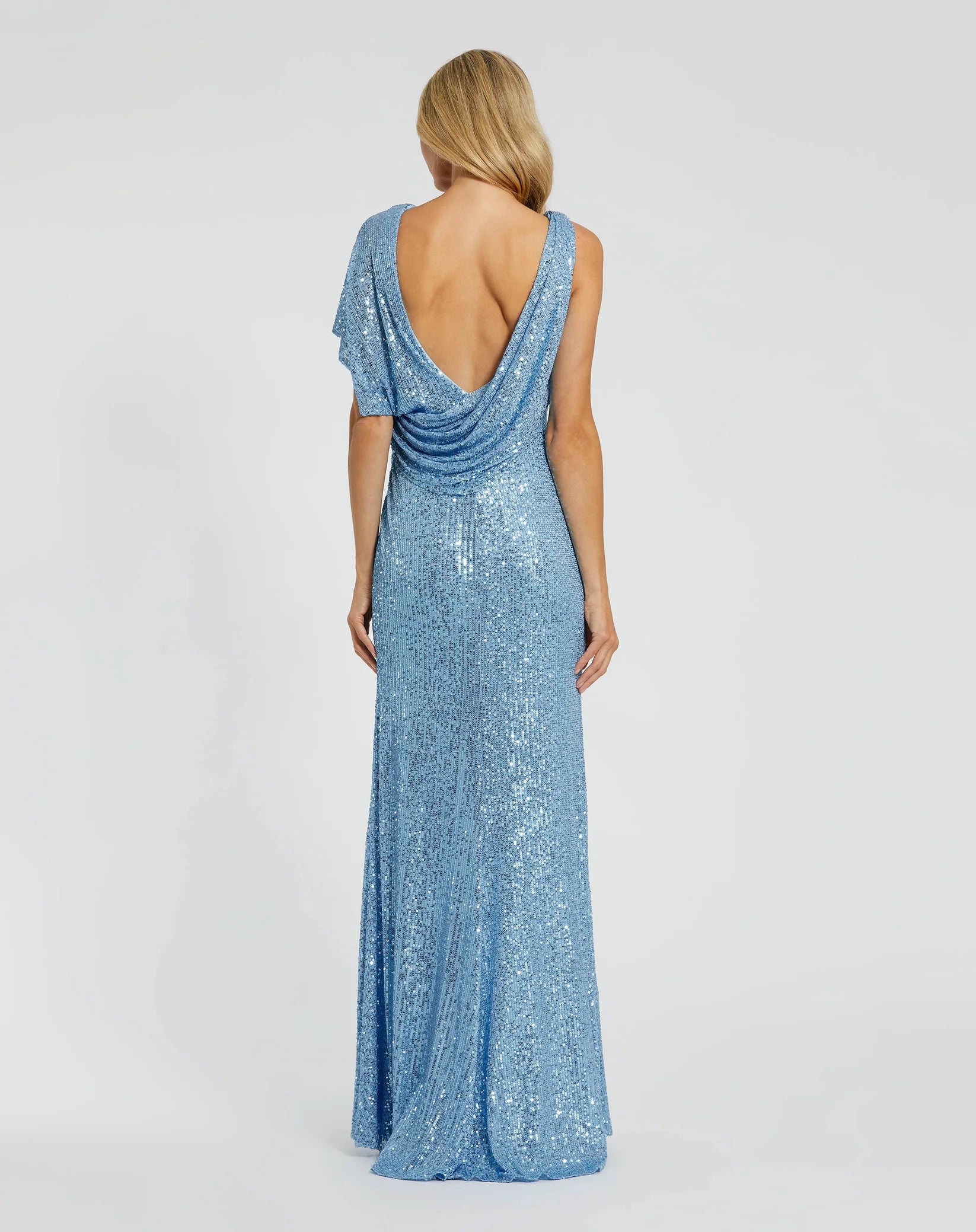 Sequin asymmetrical draped trumpet gown - Blue