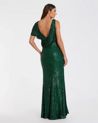 Sequin asymmetrical draped trumpet gown - Blue