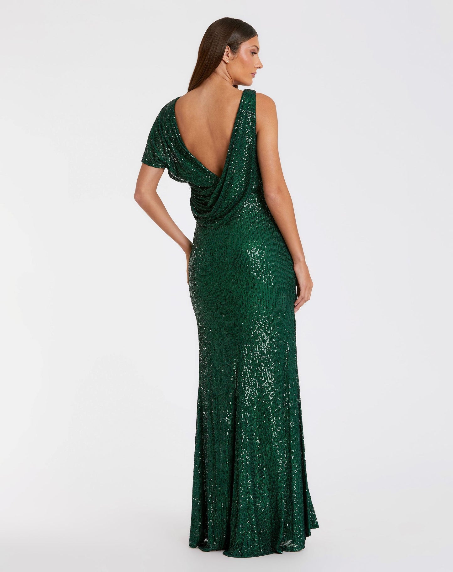 Sequin asymmetrical draped trumpet gown - Blue