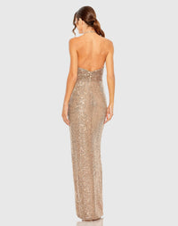 One shoulder ruched side front slit sequin gown - Copper
