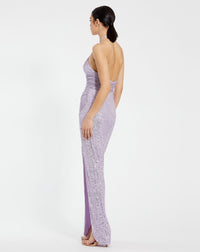 One shoulder ruched side front slit sequin gown - Copper