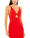 Thin strap cut-out high slit V neck gown - Red