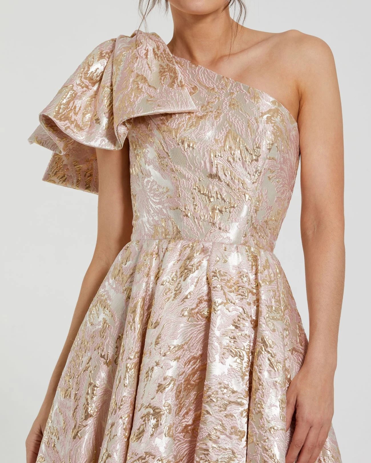 Brocade One Shoulder Floral Gown - Pink