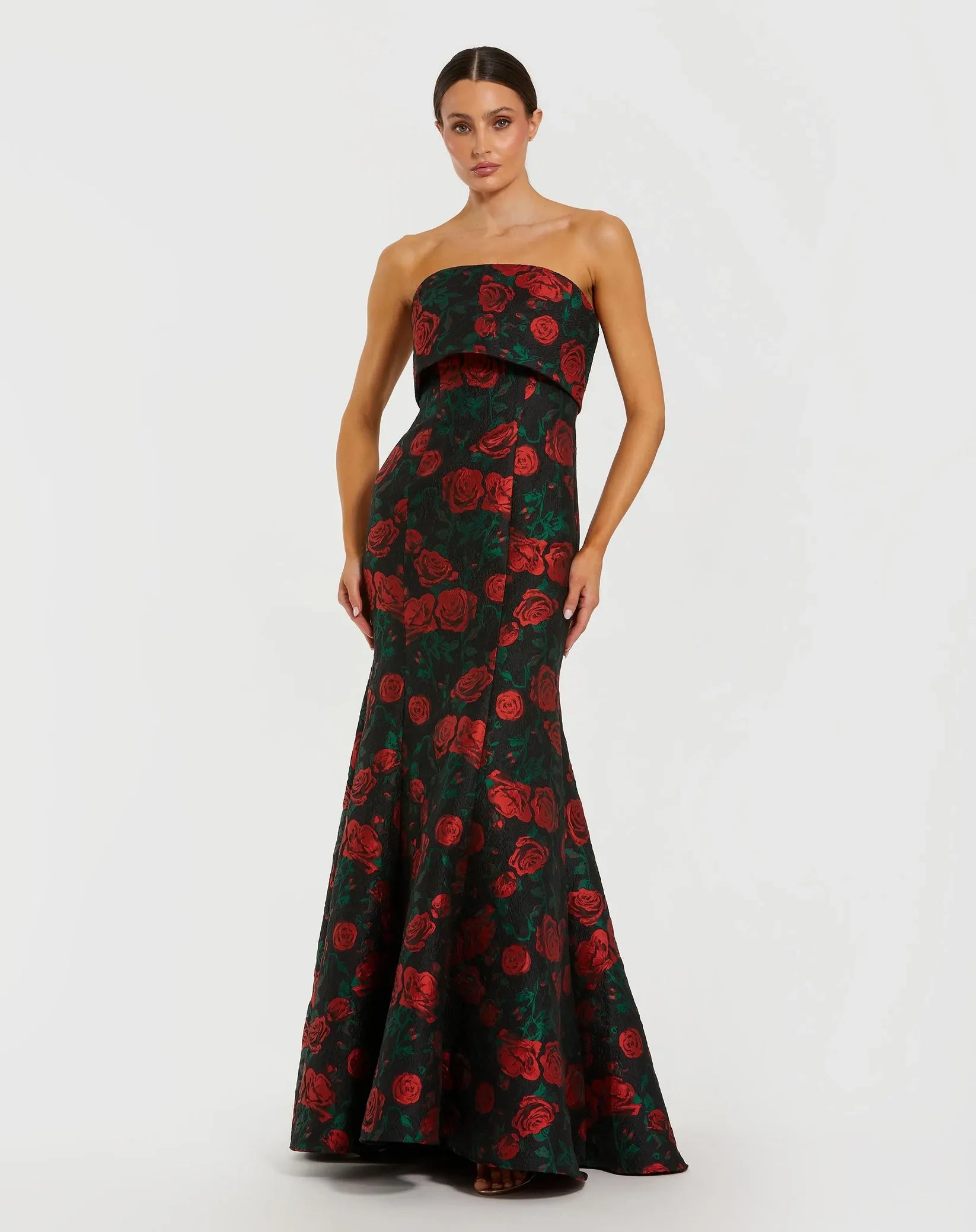Mac Duggal Black Strapless Floral Brocade Mermaid Gown #27679