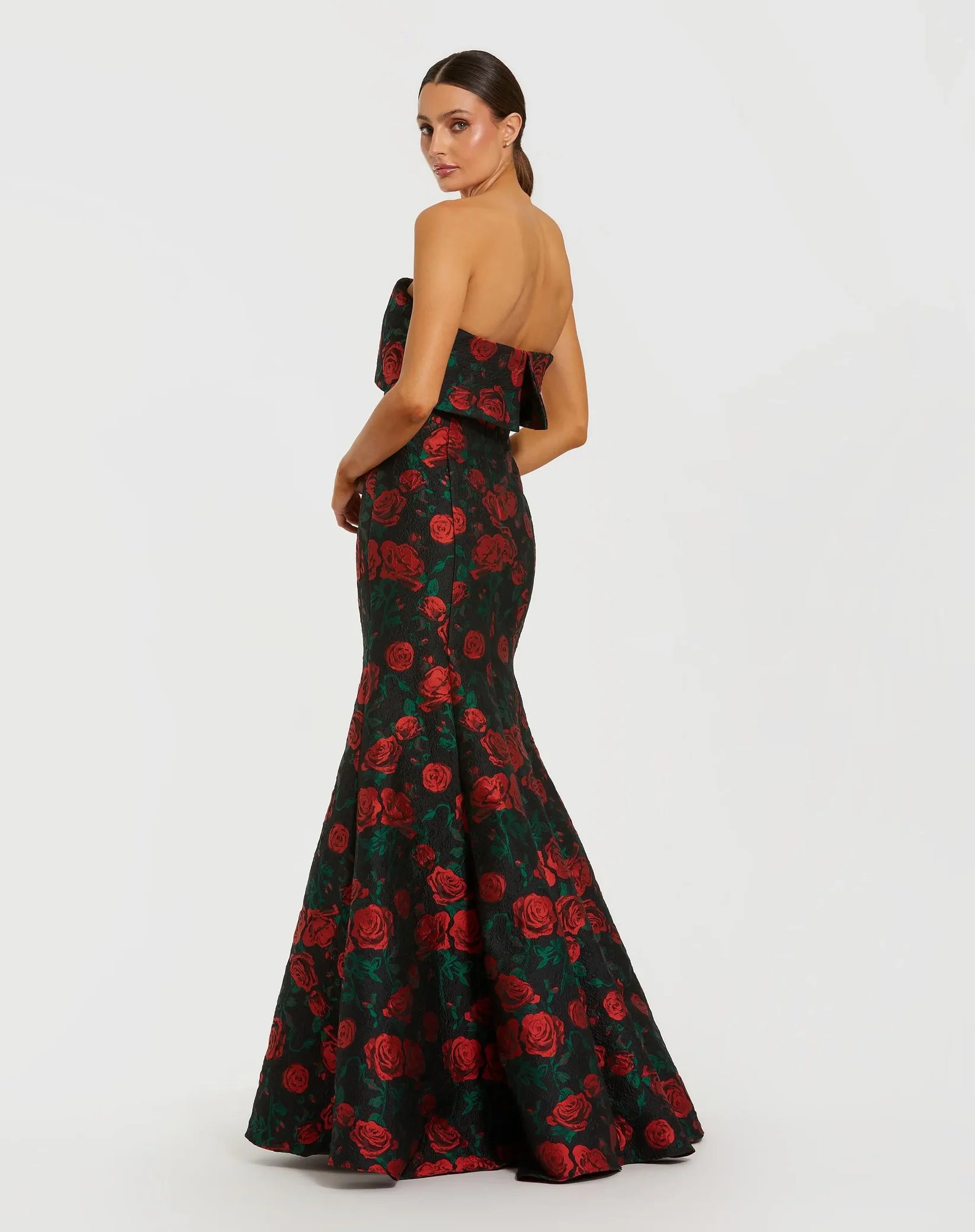 Strapless Floral Brocade Mermaid Gown - Black