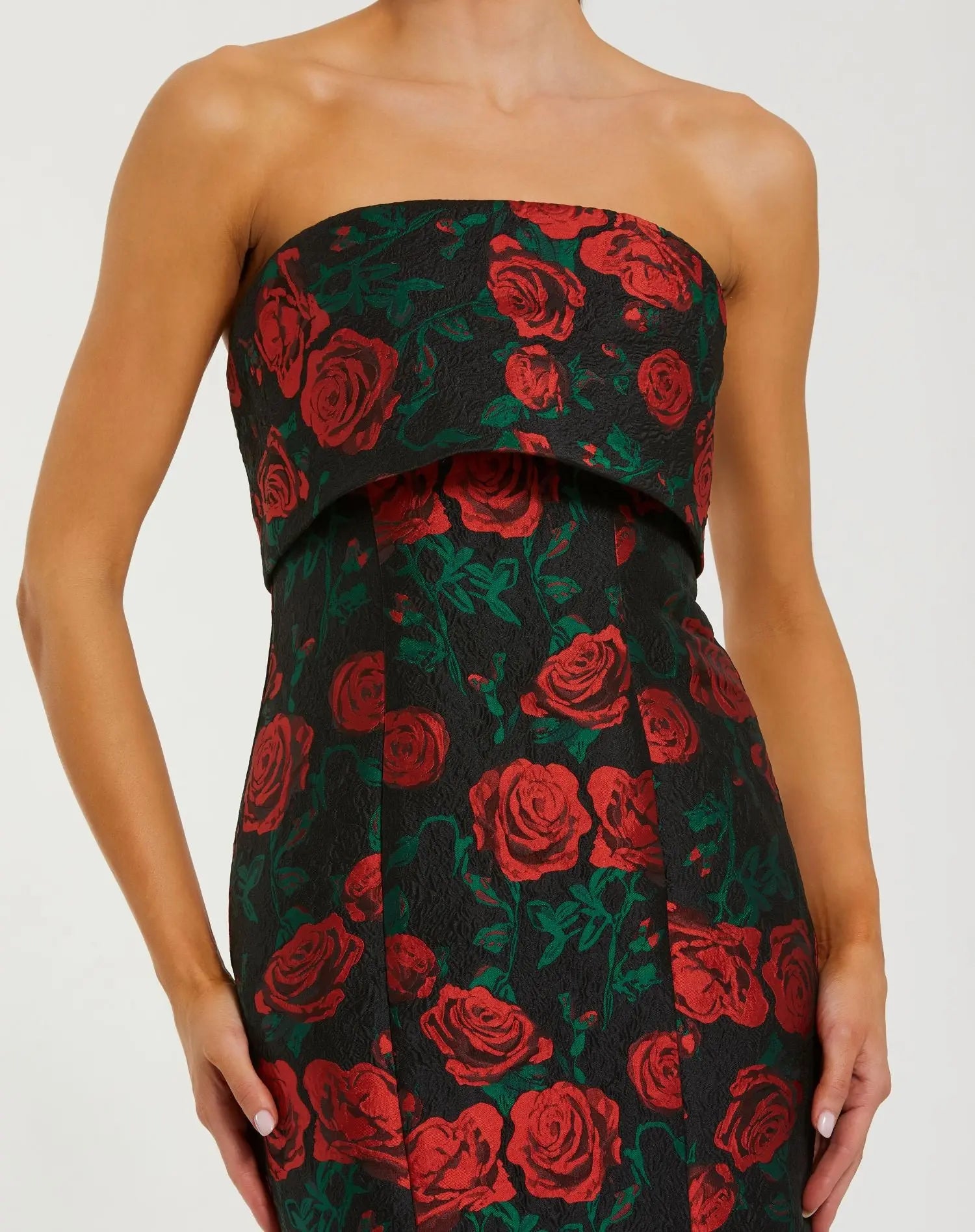 Strapless Floral Brocade Mermaid Gown - Black